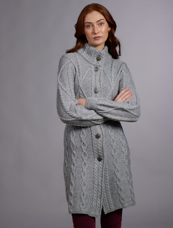 Aran Cashmere ‎Women's Ar‎an Long Button ‎Cable & Diamond C‎oat