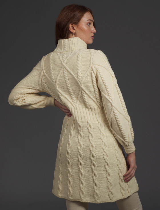 Aran Cashmere Women's Ar‎an Long Button Cable & Diamond Coat