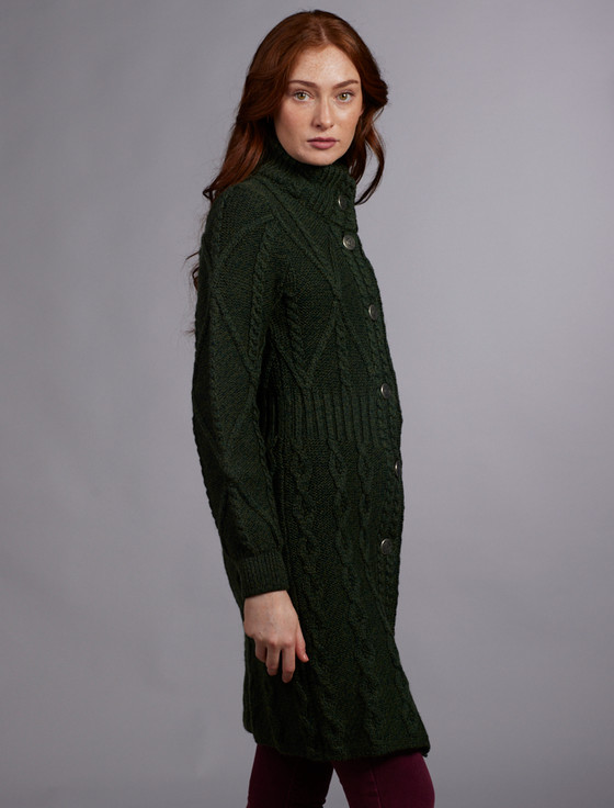 Aran Cashmere Women's Ar‎an Long Button ‎Cable & Diamond Coat