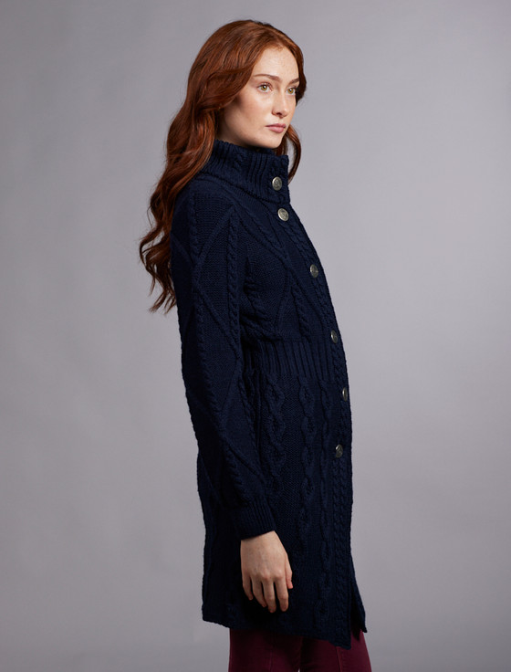 Aran Cashmere Women's Ar‎an Long Button ‎Cable & Diamond Coat