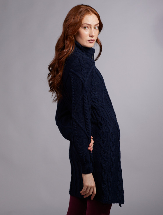 Aran Cashmere Women's Ar‎an Long Button ‎Cable & Diamond Coat