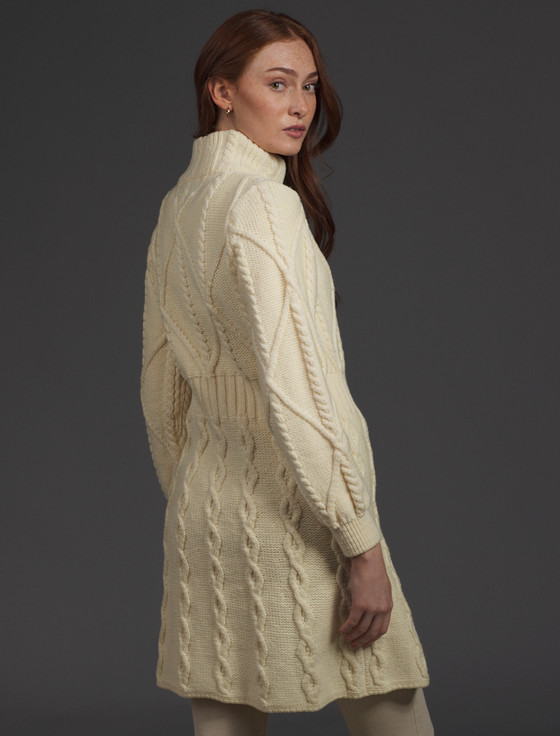 Aran Cashmere Women's Aran Long Button Cable & Diamond Coat