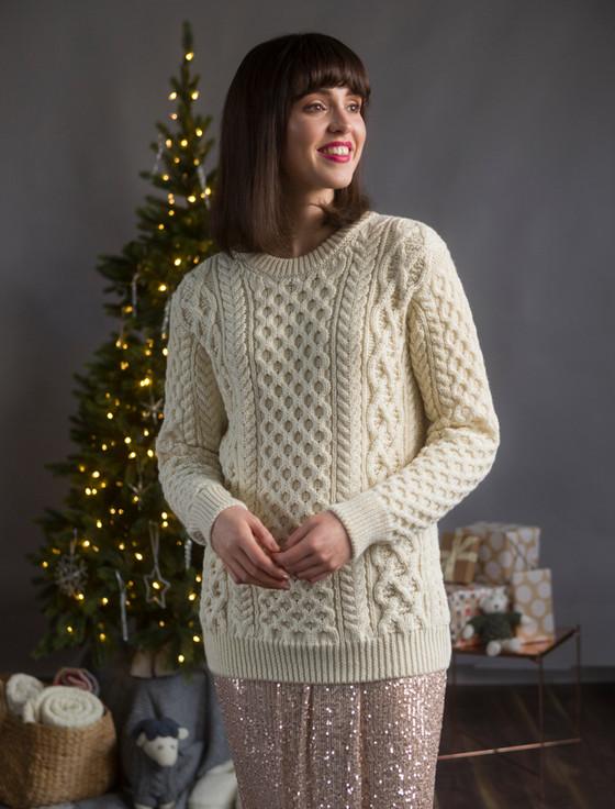 Aran Cashmere Women's Heavyweight Merino Wool Aran Sweater‎‎