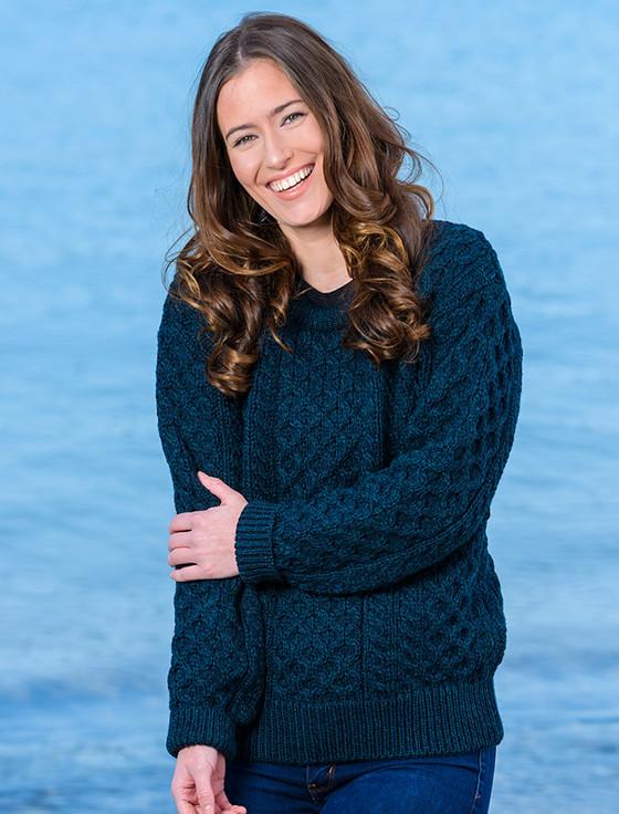 Aran Cashmere Women's Heavyweight Traditional Aran Wool Sweater‎‎‎‎‎