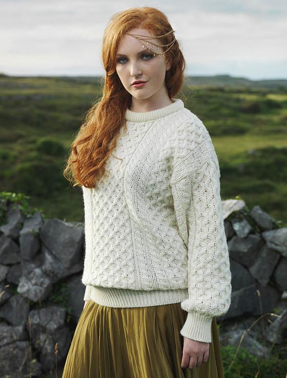 aran cashmere Women's Heavyweight Traditional Aran Wool Sweater‎‎‎‎‎‎‎‎