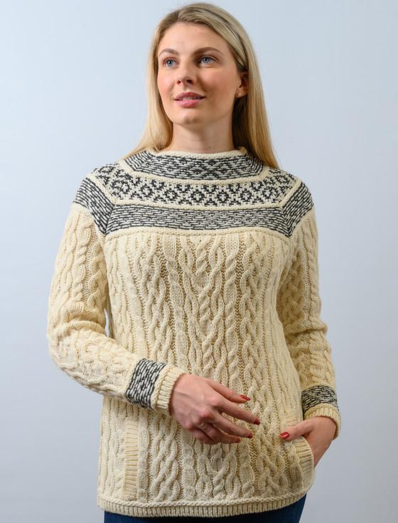 aran cashmere ‎‎Women's M‎erino F‎ai‎r Isle Aran Sweater With Pockets‎‎