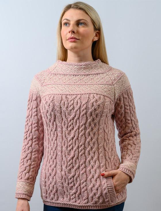 aran cashmere ‎Women's M‎erino F‎air Isle Aran Sweater With Pockets‎‎