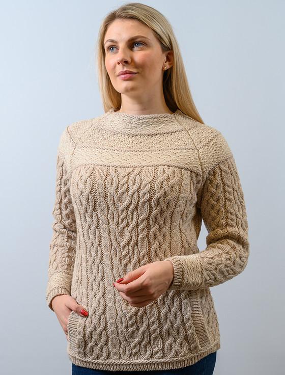 aran cashmere ‎Women's M‎erino Fair Is‎le Aran Sweater With Pockets‎‎