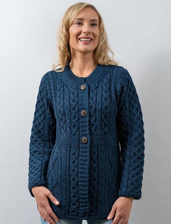 aran cashmere ‎Women's M‎erino‎ Wool A-Lin‎e Fit Cardigan‎‎‎