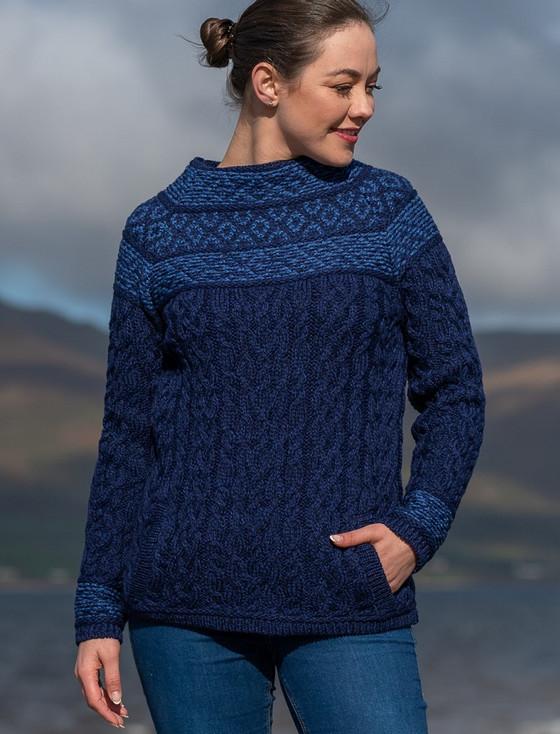 Aran Cashmere Women's Merino Fair Isle Aran Sweater With Pockets
