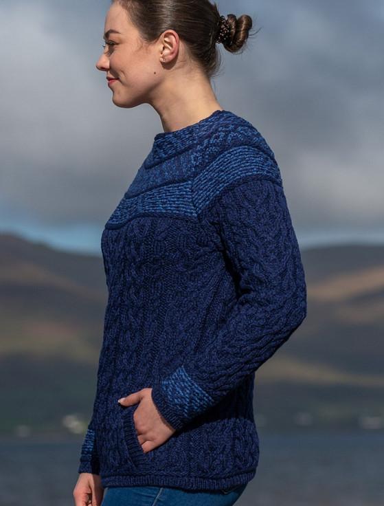 Aran Cashmere Women's Merino Fair Isle Aran Sweater With Pockets‎‎