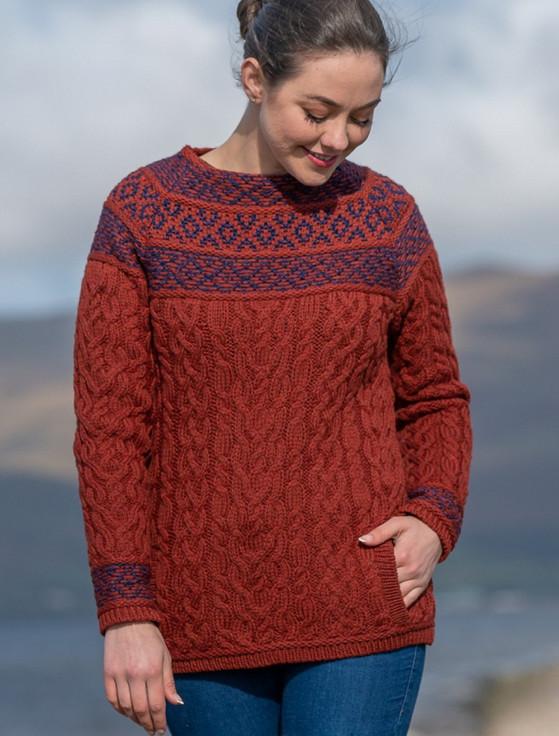 Aran Cashmere Women's Merino Fair Isle Aran Sweater With Pockets‎