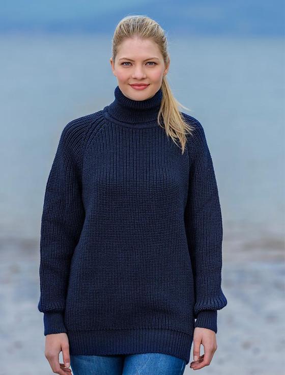 aran cashmere Women's Merino Ribbed Turtleneck Sweater‎‎