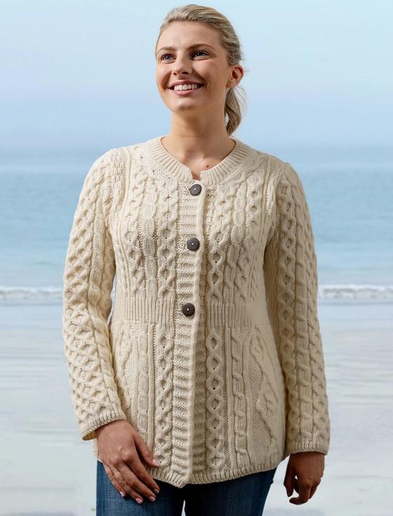 Aran Cashmere Women's Merino Wool A-Line Fit Cardigan‎‎‎-blue Marl Discontinuted