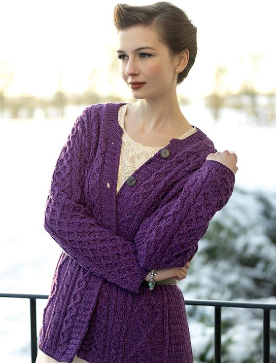 Aran Cashmere Women's Merino Wool A-Line Fit Cardigan‎‎‎-blue Marl Discontinuted