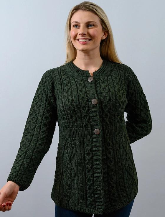 Aran Cashmere Women's Merino Wool A-Line Fit Cardigan‎‎‎-blue Marl Discontinuted