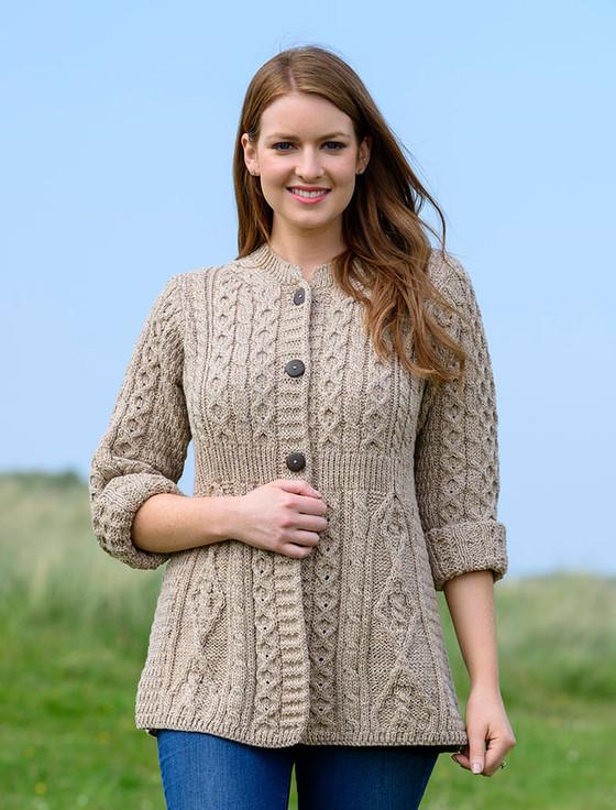 aran cashmere Women's Merino Wool A-Line Fit Cardigan‎‎‎-blue marl discontinuted