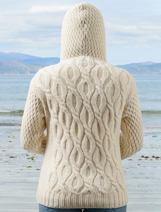 Aran Cashmere Women's Merino Wool Cable Knit Hoodie‎‎‎