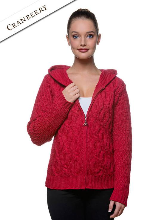 Aran Cashmere ‎Women's Merino Wool Cable ‎Knit Hoodie‎‎‎