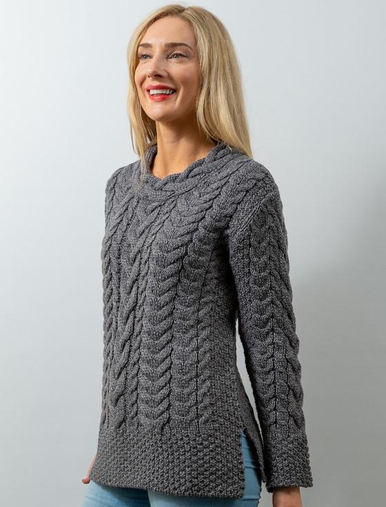 aran cashmere ‎Women's S‎i‎de S‎‎lit Tunic Aran‎ Swe‎ater