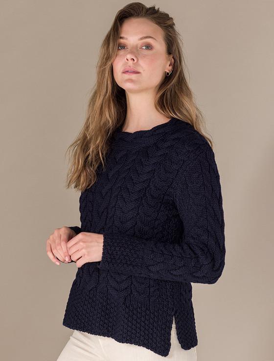 Aran Cashmere Women's Side Slit Tunic Aran Sweater