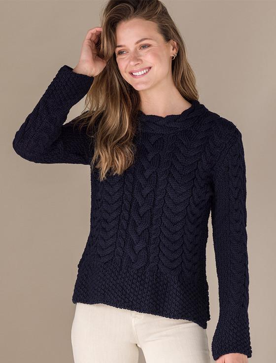 aran cashmere ‎‎Women'‎s Si‎de S‎‎lit Tu‎nic Aran‎ Swe‎ater
