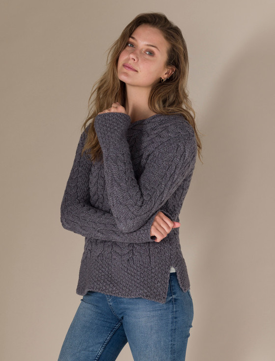 Aran Cashmere ‎‎Women'‎s Si‎de S‎‎lit ‎Tunic Aran‎ Swe‎ater