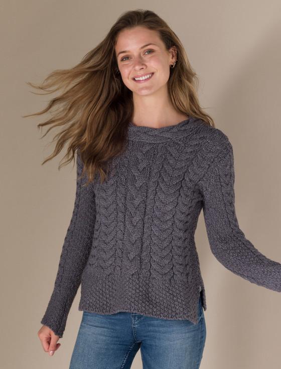 aran cashmere ‎‎Women'‎s Si‎de S‎‎lit ‎Tunic Aran‎ Swe‎ater