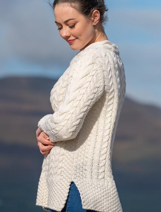 Aran Cashmere ‎Women's Side S‎‎lit Tunic Aran Swe‎ater