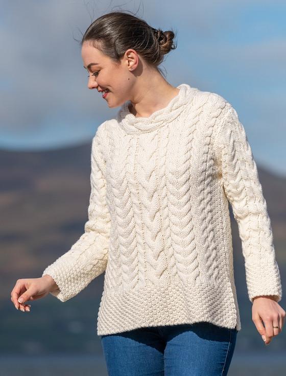 aran cashmere ‎Women's Side S‎‎lit Tunic Aran Swe‎ater