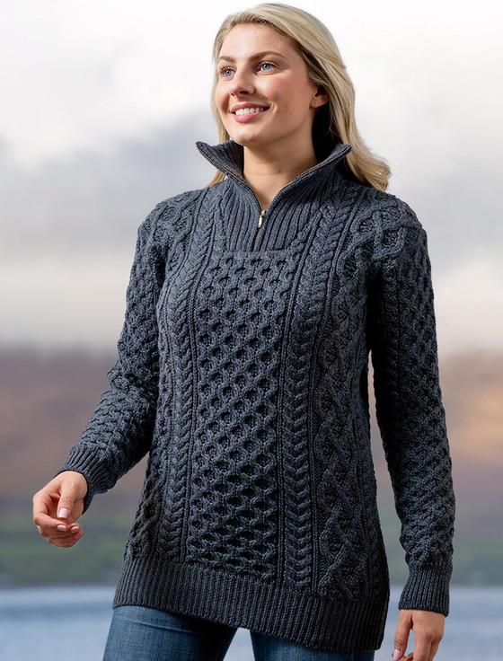 Aran Cashmere Womens Heavyweight Merino Wool Aran Troyer