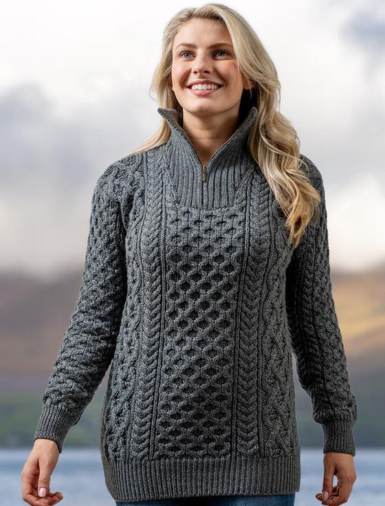 aran cashmere Womens Heavyweight Merino Wool Aran Troyer