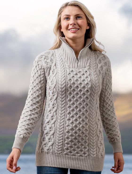 aran cashmere Womens Heavyweight Merino Wool Aran Troyer