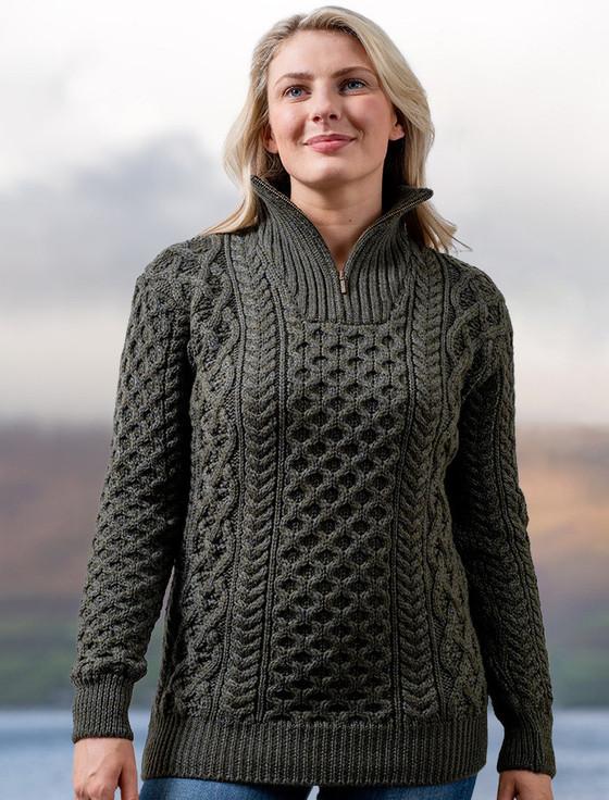 aran cashmere Womens Heavyweight Merino Wool Aran Troyer‎‎
