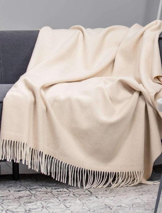 aran cashmere Wool and Cashmere Throw -Bone Herringbone