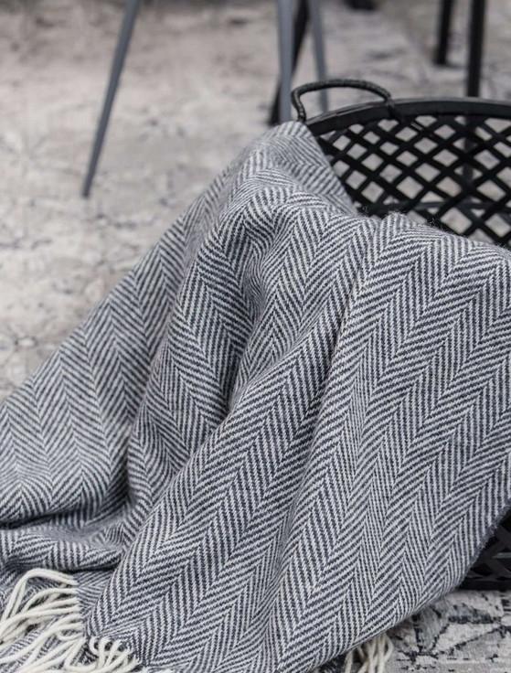 Aran Cashmere Wool And Cashmere Throw - Grey & White Herringbone