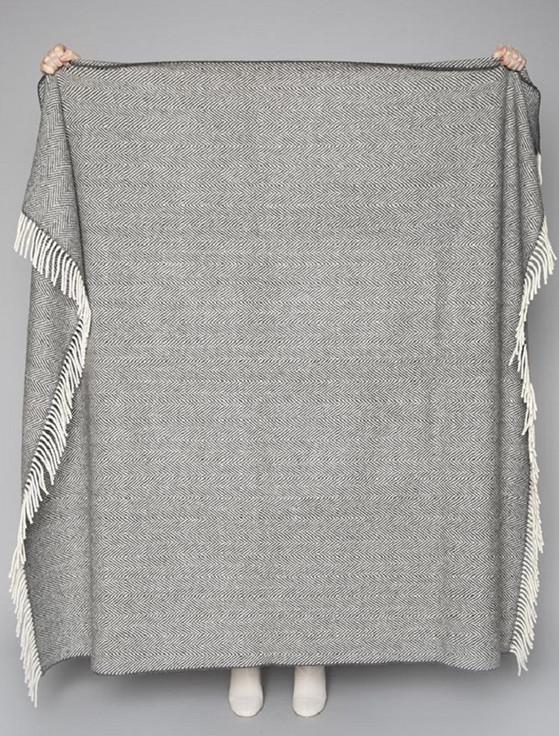 Aran Cashmere Wool And Cashmere Throw - Grey & White Herringbone