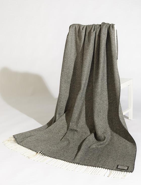 aran cashmere Wool and Cashmere Throw - Grey & White Herringbone