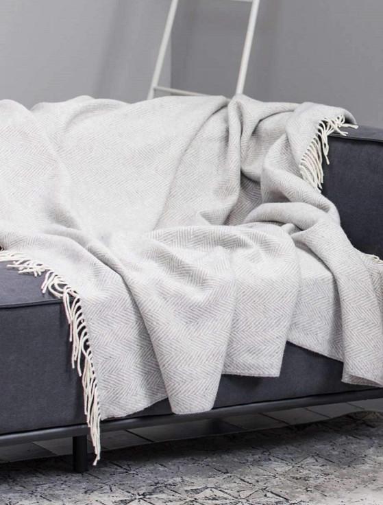 Aran Cashmere Wool And Cashmere Throw - Pearl Grey Herringbone