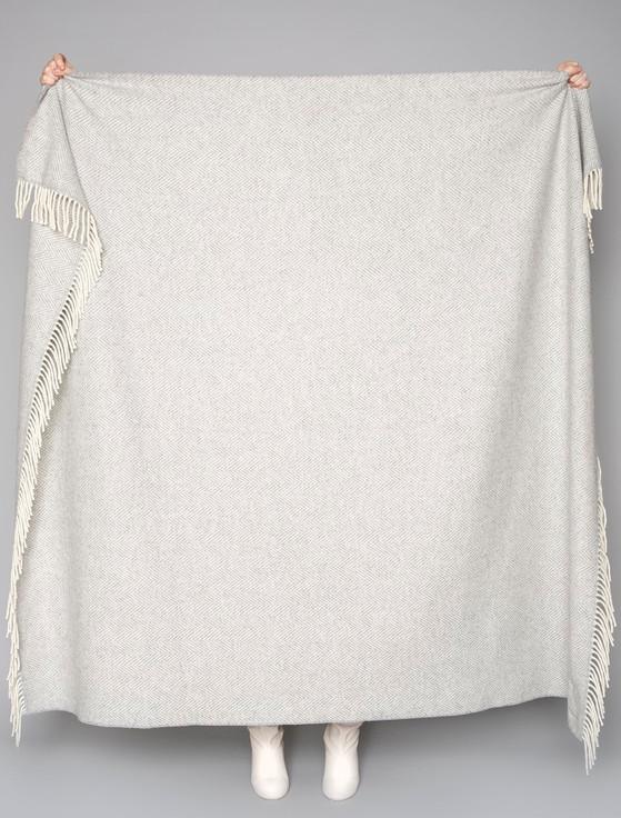 Aran Cashmere Wool And Cashmere Throw - Pearl Grey Herringbone