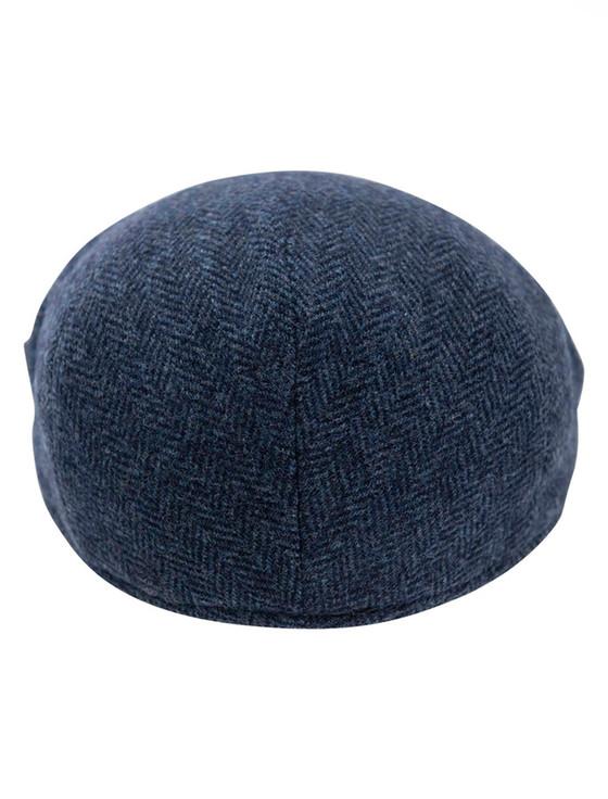 Aran Cashmere Wool Box Check Flat Cap - Blue Herringbone