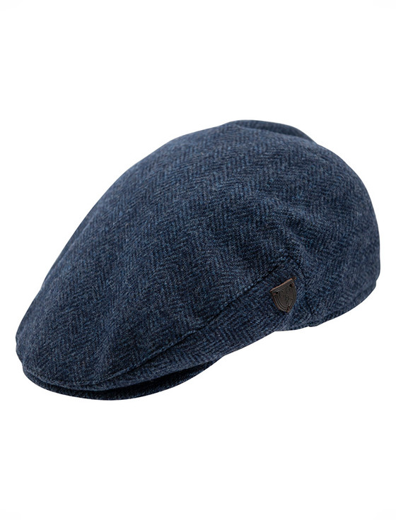 aran cashmere Wool Box Check Flat Cap - Blue Herringbone