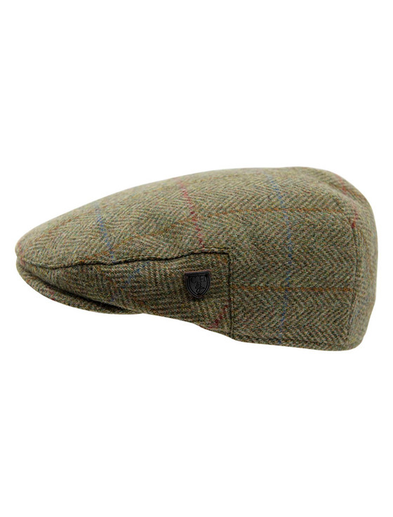 Aran Cashmere Wool Box Check Flat Cap - Kiwi Herringbone