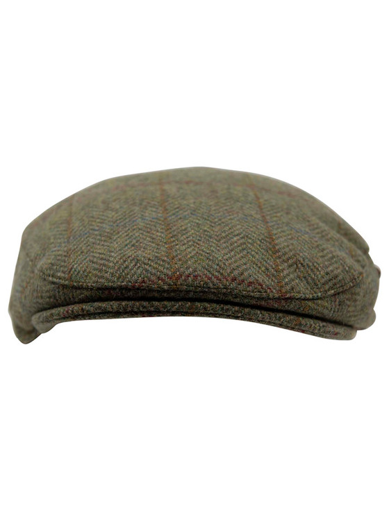 Aran Cashmere Wool Box Check Flat Cap - Kiwi Herringbone