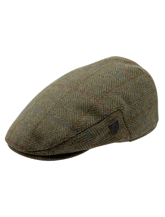 aran cashmere Wool Box Check Flat Cap - Kiwi Herringbone