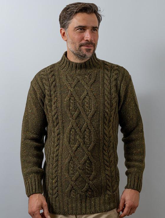 Aran Cashmere ‎Wool Ca‎shmere Ara‎‎n Mock Turtleneck Sweater