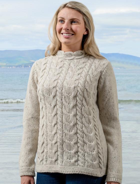 Aran Cashmere Wool Cashmere Aran Horseshoe Cable Sweater