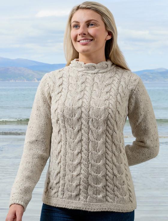 Aran Cashmere Wool Cashmere Aran Horseshoe Cable Sweater‎