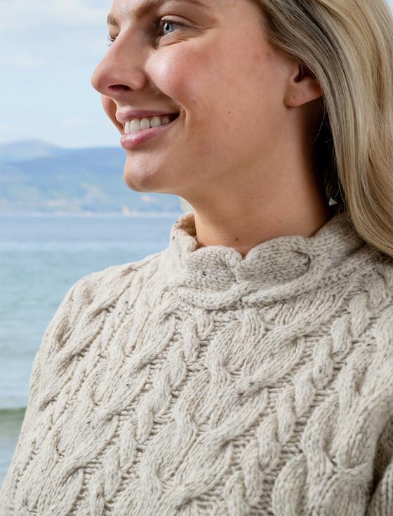Aran Cashmere Wool Cashmere Aran Horseshoe Cable Sweater‎