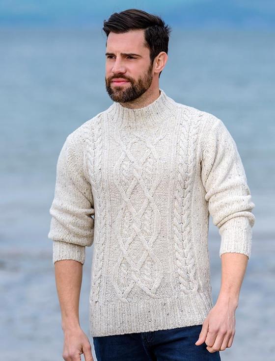 Aran Cashmere Wool Cashmere Aran Mock Turtleneck Sweater